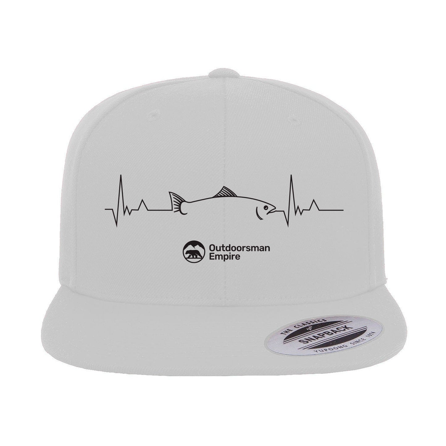 Fishing Cardiogram Embroidered Flat Bill Cap – Snapback, Cotton Twill
