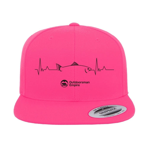 Fishing Cardiogram Embroidered Flat Bill Cap – Snapback, Cotton Twill