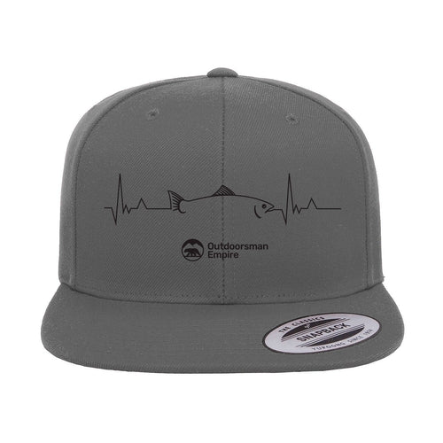 Fishing Cardiogram Embroidered Flat Bill Cap – Snapback, Cotton Twill