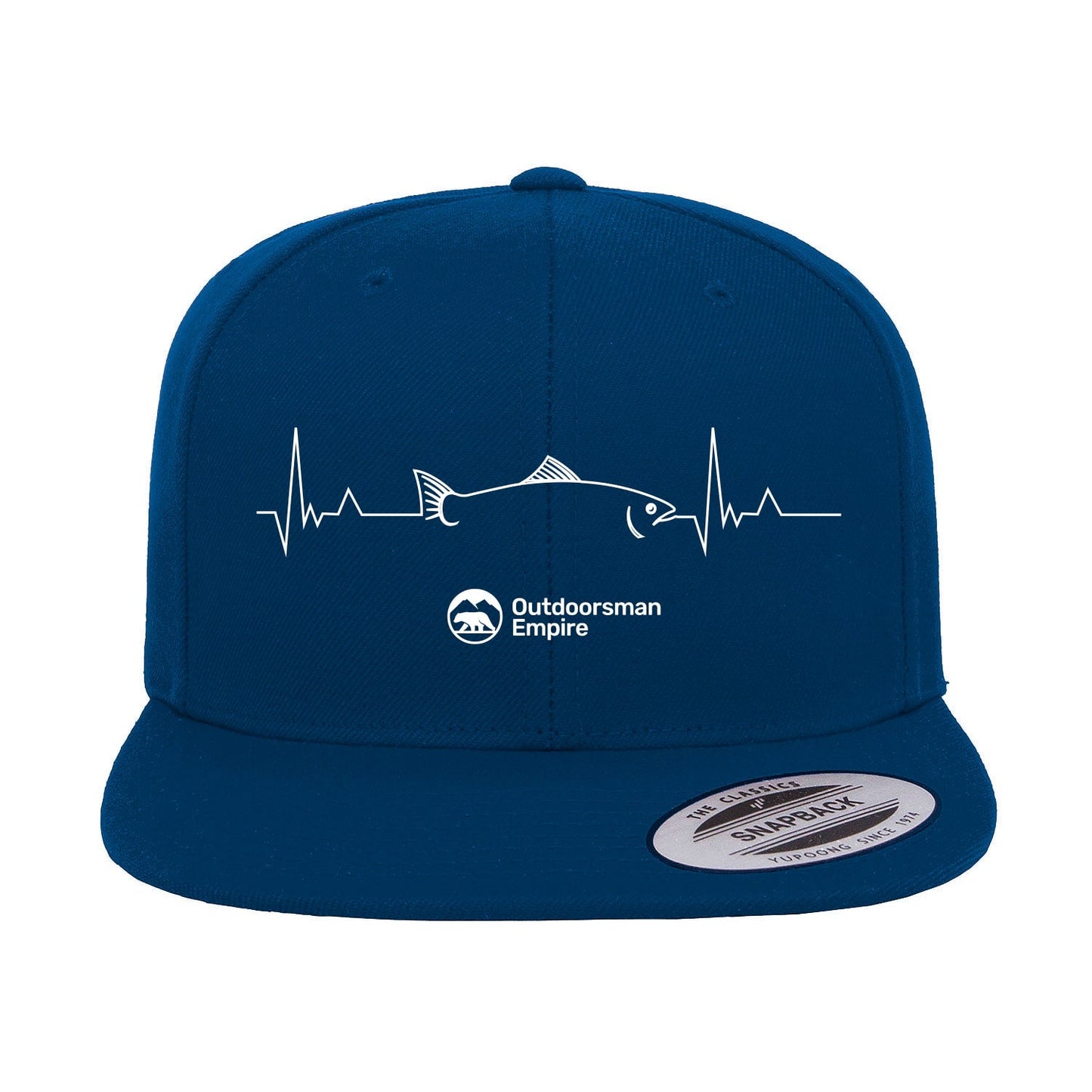 Fishing Cardiogram Embroidered Flat Bill Cap – Snapback, Cotton Twill