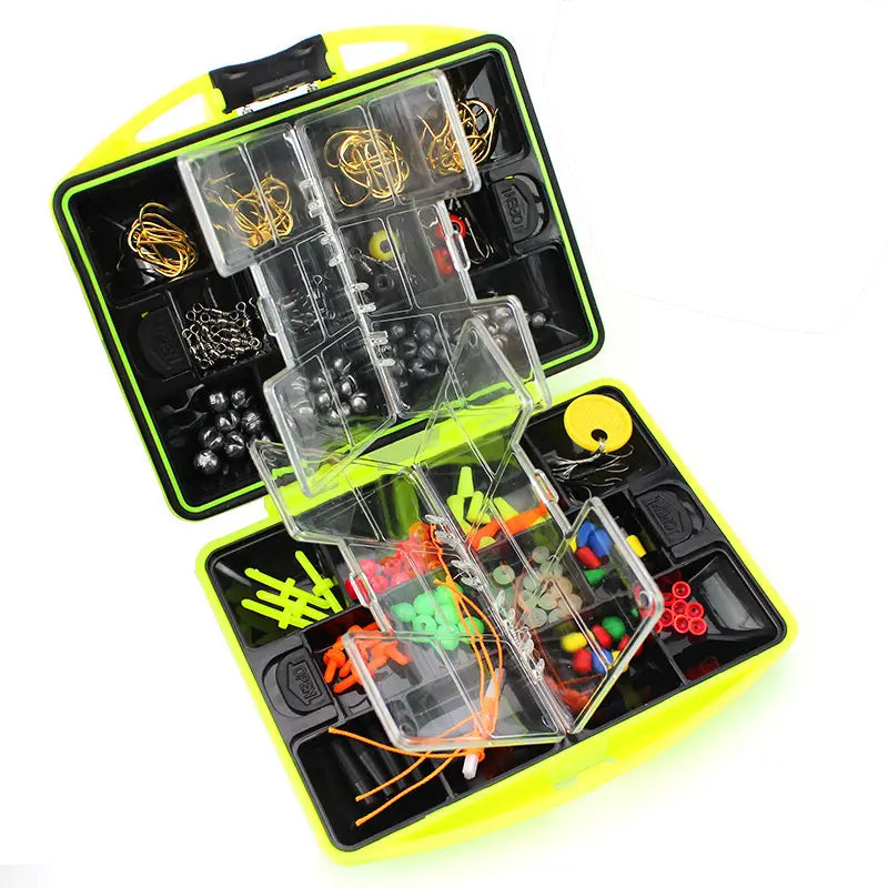 184 piece fishing tackle box set compact and portable kit with hooks weights swivels snaps and more includes 24 compartment organizer case ideal for freshwater and saltwater anglers of all skill levels