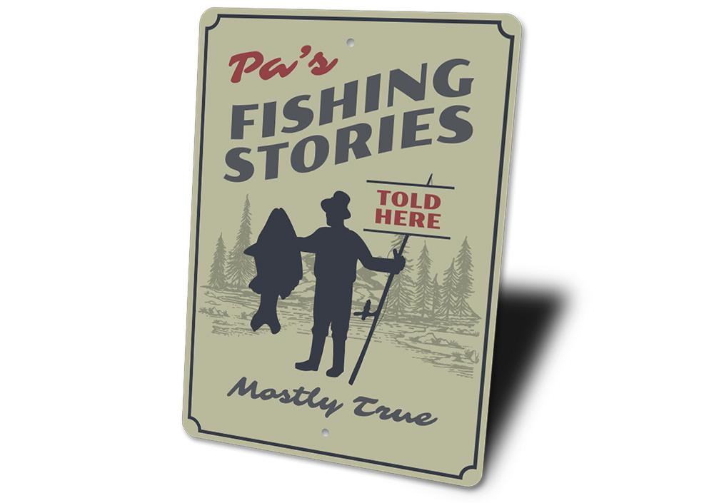 Pa’s Fishing Stories Metal Sign – Rustic Lake House & Cabin Wall Décor