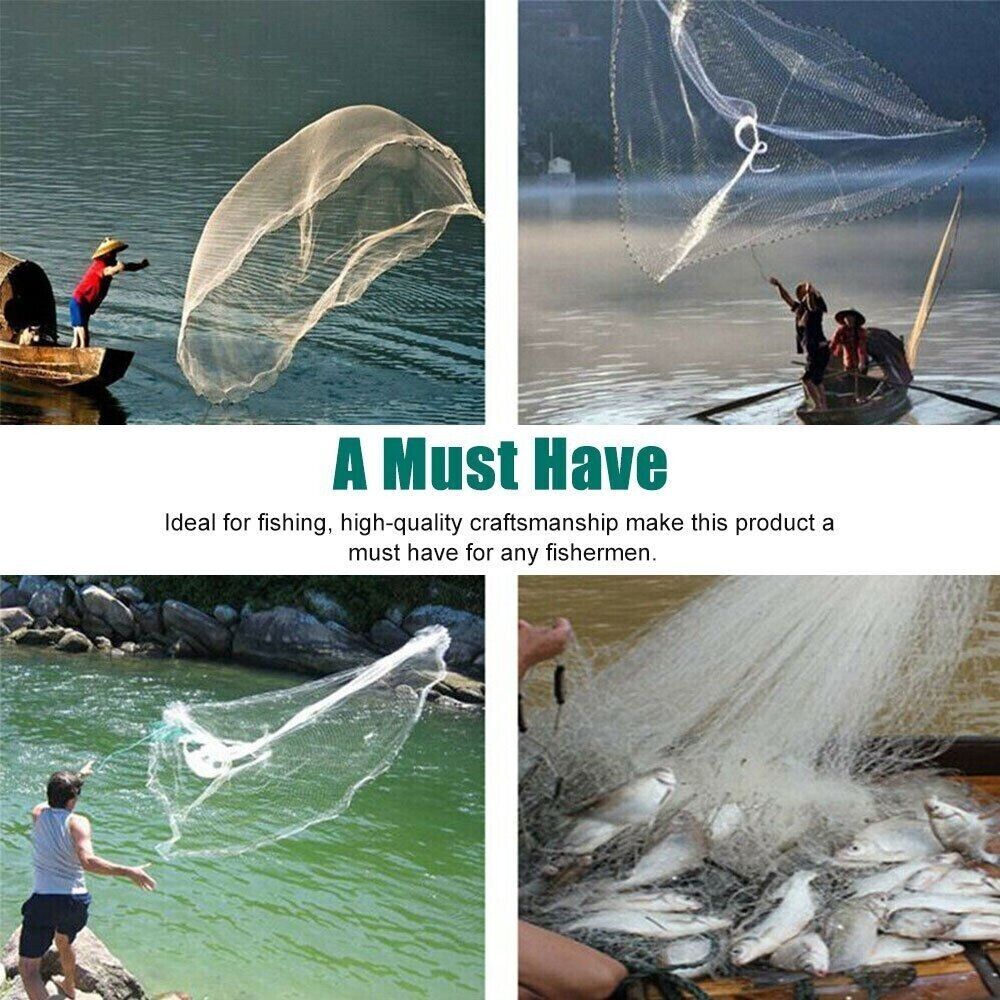 Heavy-Duty Cast Net – 6ft to 16ft Sizes | Nylon Mesh with Zinc Sinkers