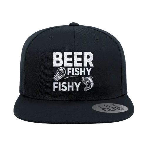 Beer Fishy Fishy Embroidered Flat Bill Cap – Snapback, Cotton Twill