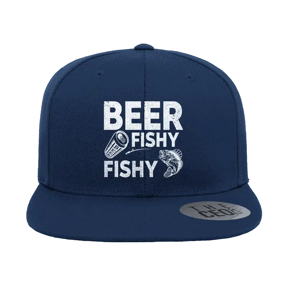 Beer Fishy Fishy Embroidered Flat Bill Cap – Snapback, Cotton Twill