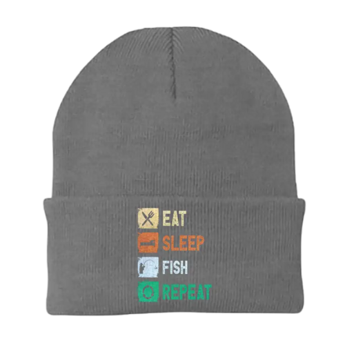 Eat Sleep Fishing Repeat Embroidered Beanie