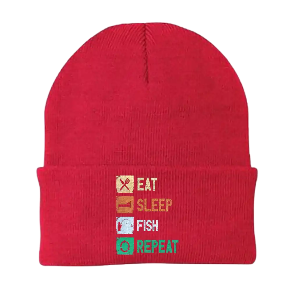 Eat Sleep Fishing Repeat Embroidered Beanie