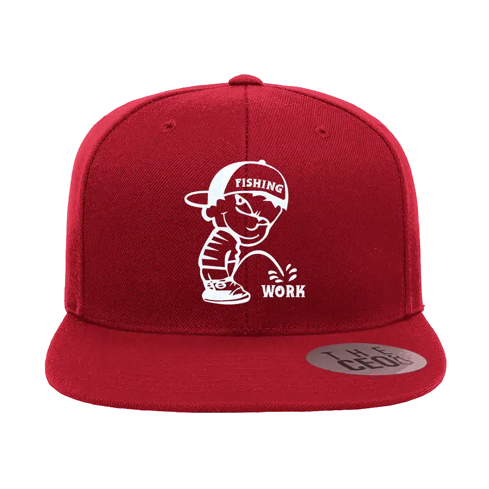 Fishing and Work Embroidered Flat Bill Cap – Snapback, Cotton Twill