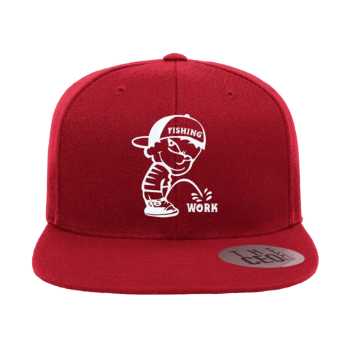 Fishing and Work Embroidered Flat Bill Cap – Snapback, Cotton Twill