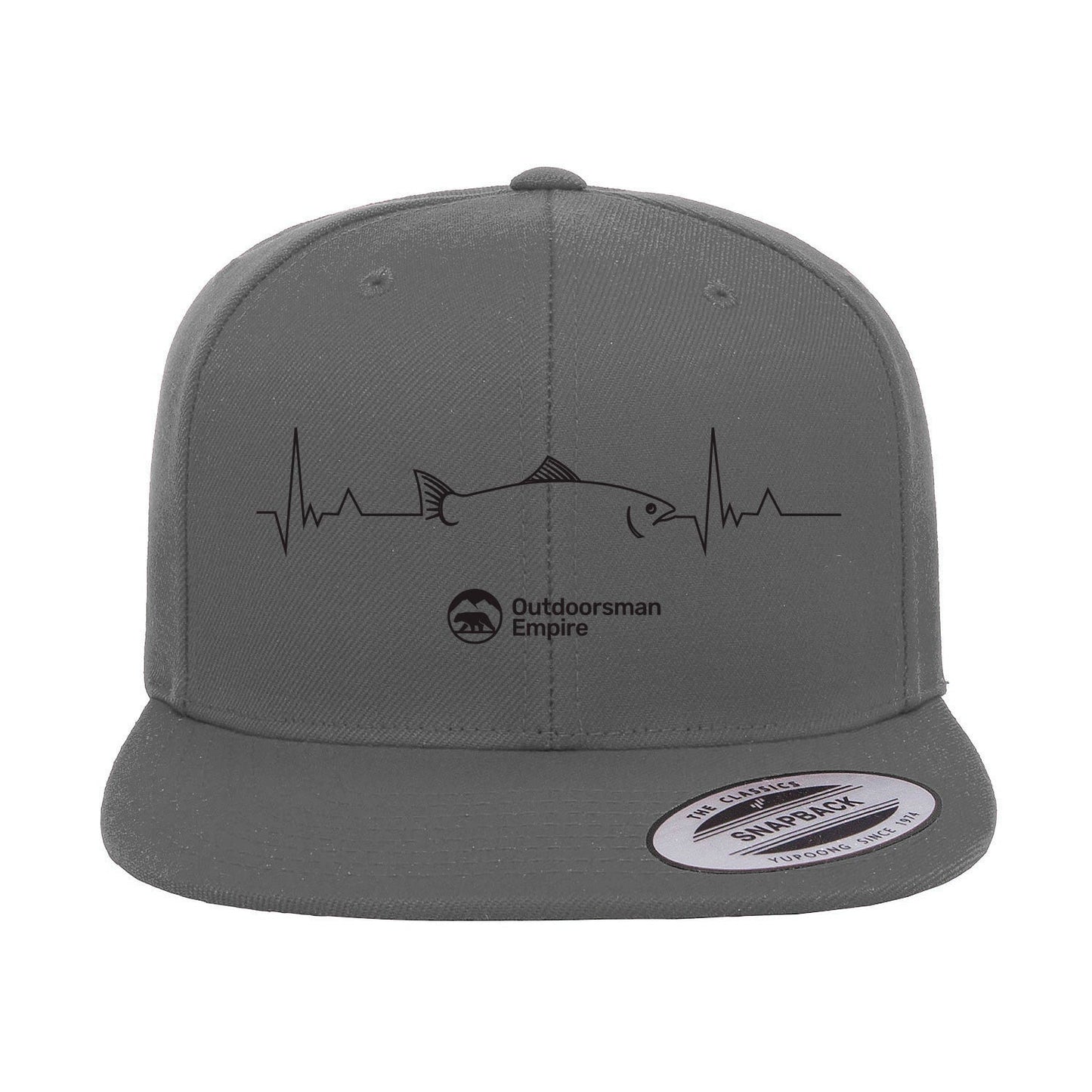 Fishing Cardiogram Embroidered Flat Bill Cap – Snapback, Cotton Twill