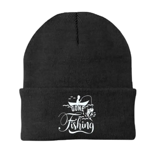 Gone Fishing Embroidered Beanie – Cotton Blend, One Size