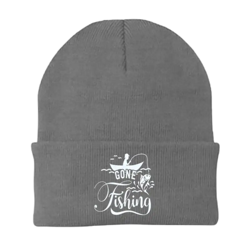 Gone Fishing Embroidered Beanie – Cotton Blend, One Size