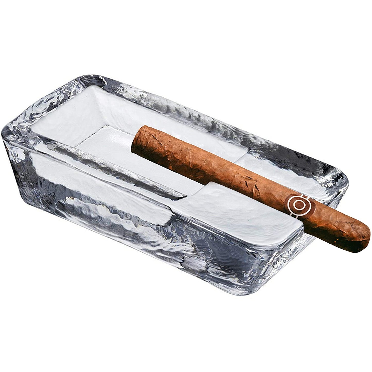 Handmade crystal glass cigar ashtray with windproof, heavyweight design; features deep cigar groove, premium Turkish craftsmanship, and elegant modern style for indoor or outdoor use.