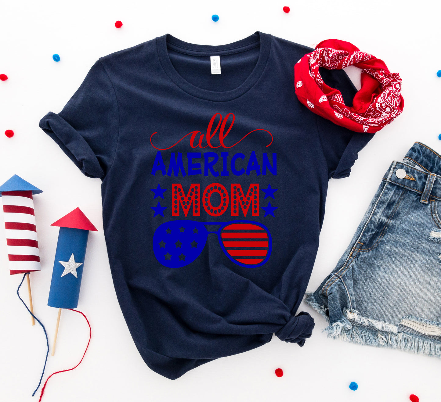 All American Mom T-Shirt – Patriotic Graphic Tee for Women