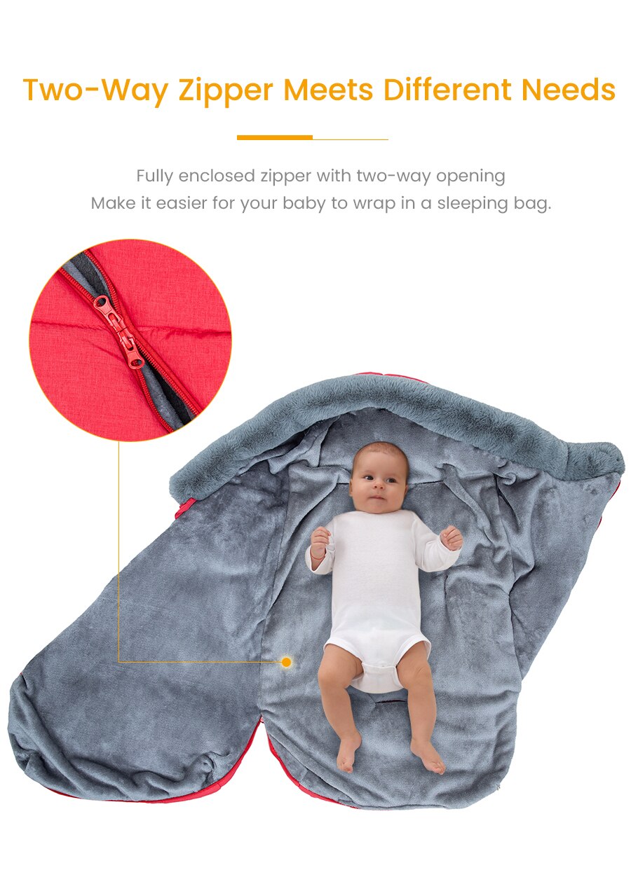Winter Baby Sleeping Bag – Hooded Infant Stroller Sleepsack with Faux Fur Collar