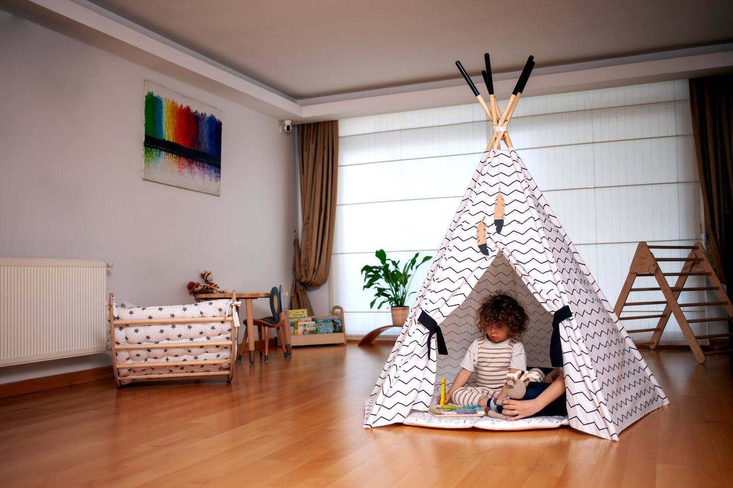 XL Kids Teepee Tent & Play Mat Set – Portable Indoor/Outdoor Linen-Cotton Playhouse for Toddlers (2-Piece Set)