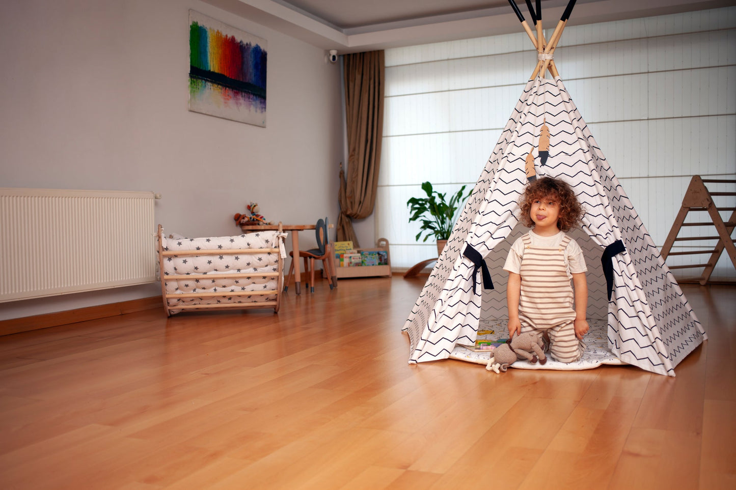 XL Kids Teepee Tent & Play Mat Set – Portable Indoor/Outdoor Linen-Cotton Playhouse for Toddlers (2-Piece Set)