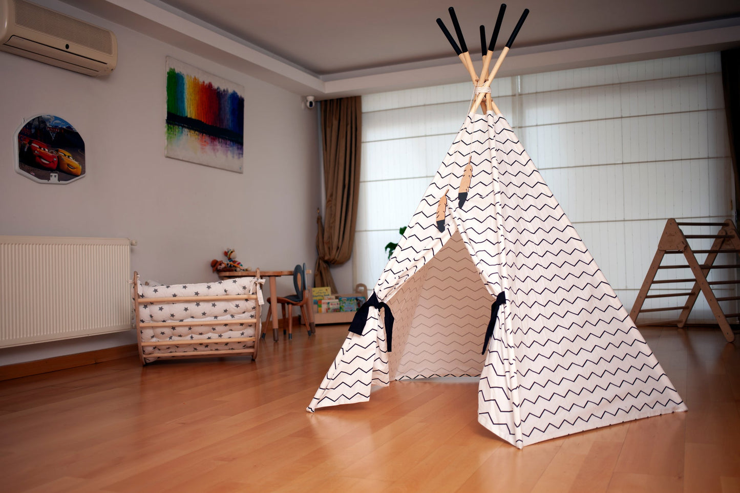 XL Kids Teepee Tent & Play Mat Set – Portable Indoor/Outdoor Linen-Cotton Playhouse for Toddlers (2-Piece Set)