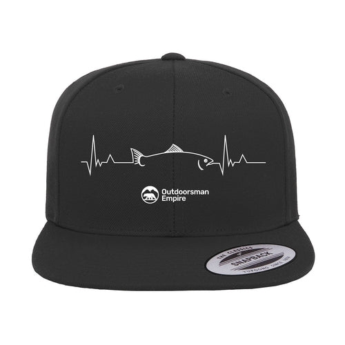 Fishing Cardiogram Embroidered Flat Bill Cap – Snapback, Cotton Twill