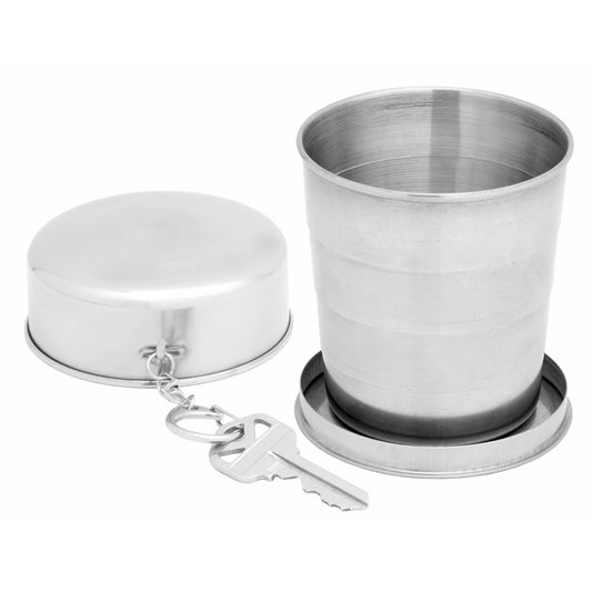 240ml collapsible stainless steel cup with keychain and lid perfect for camping hiking travel and eco-friendly outdoor use