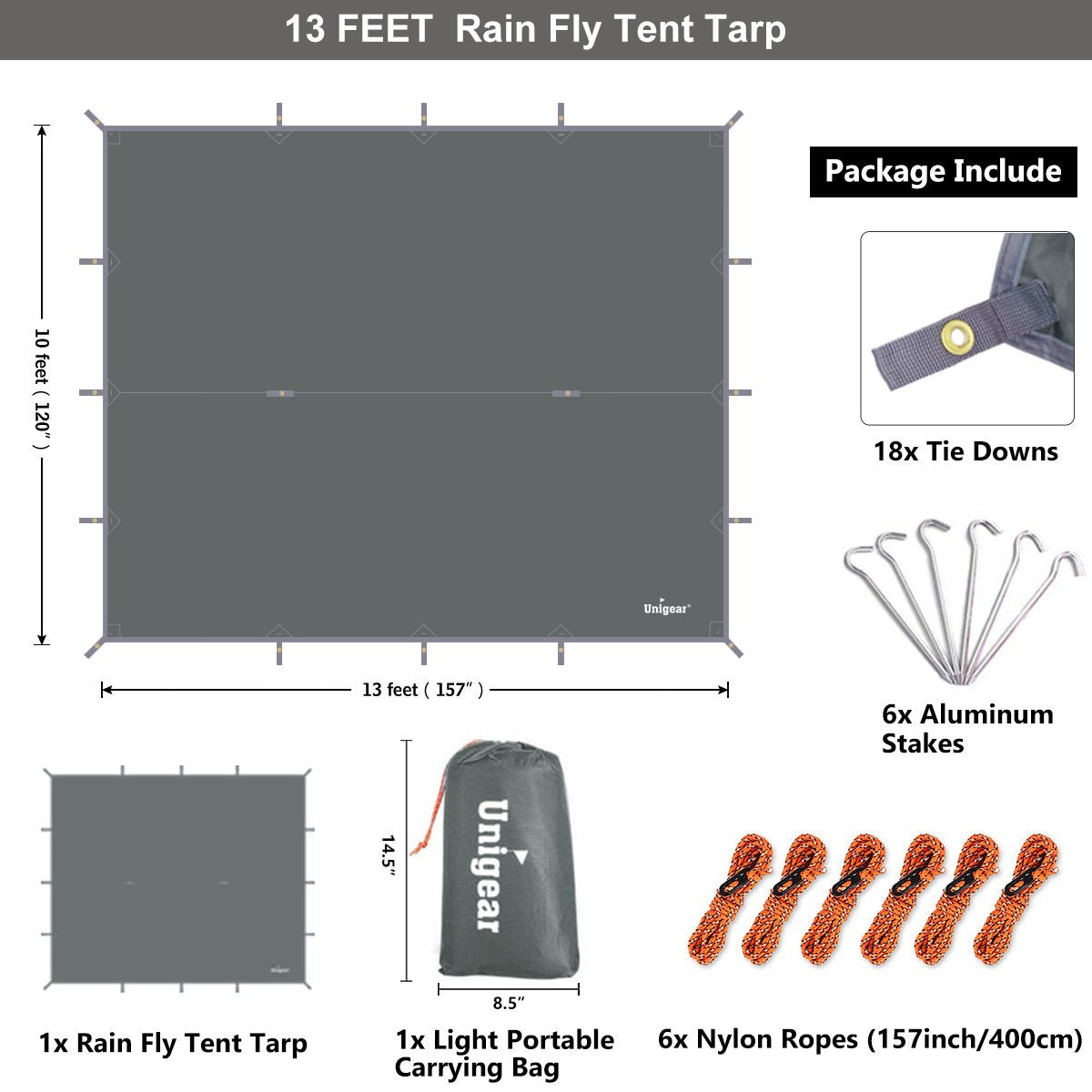 Rainproof Camping Tarp Shelter – Waterproof Outdoor Tarp for Hiking, Backpacking &amp; Survival