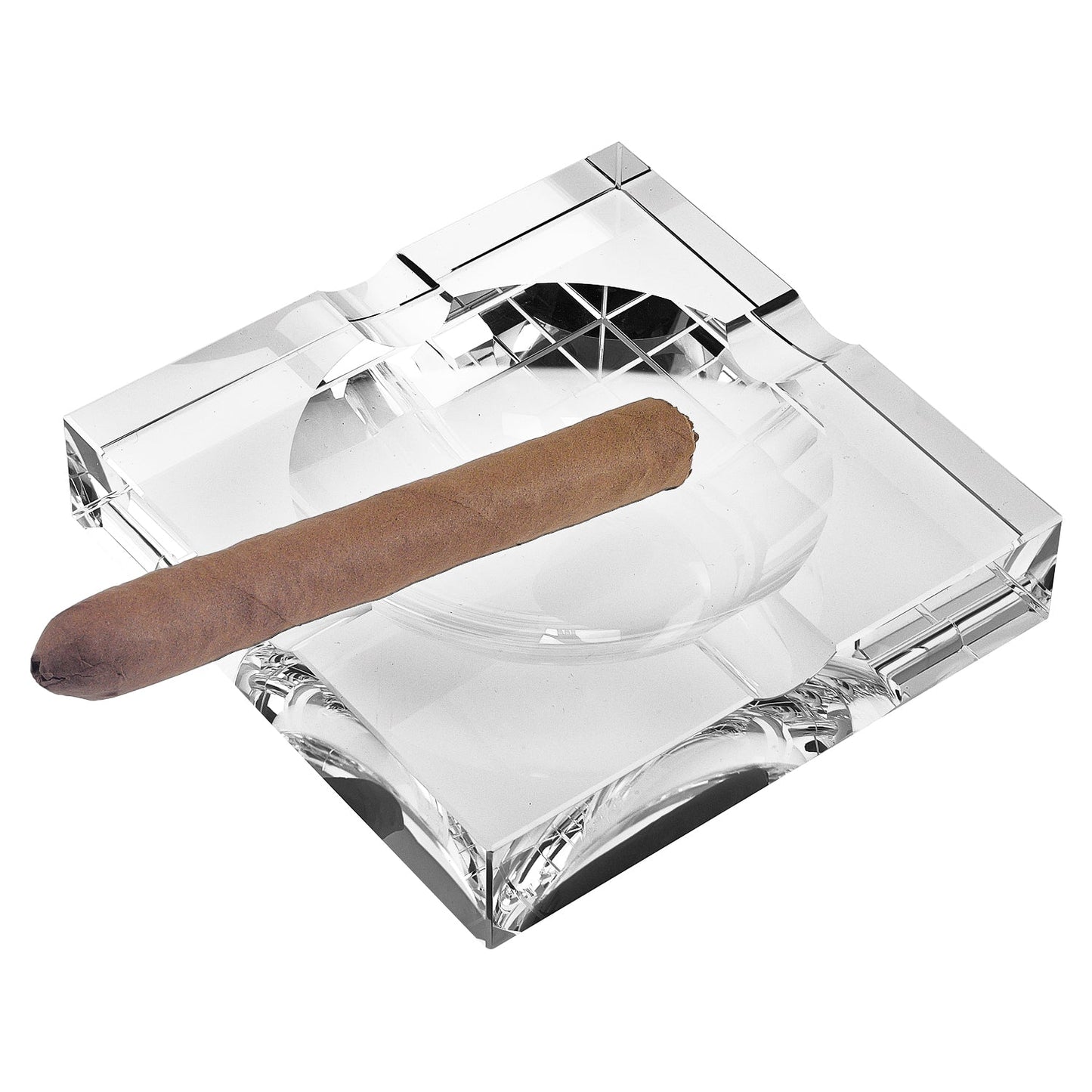 7" Handcrafted Square Crystal Cigar Ashtray – Elegant, Lead-Free Optical Glass