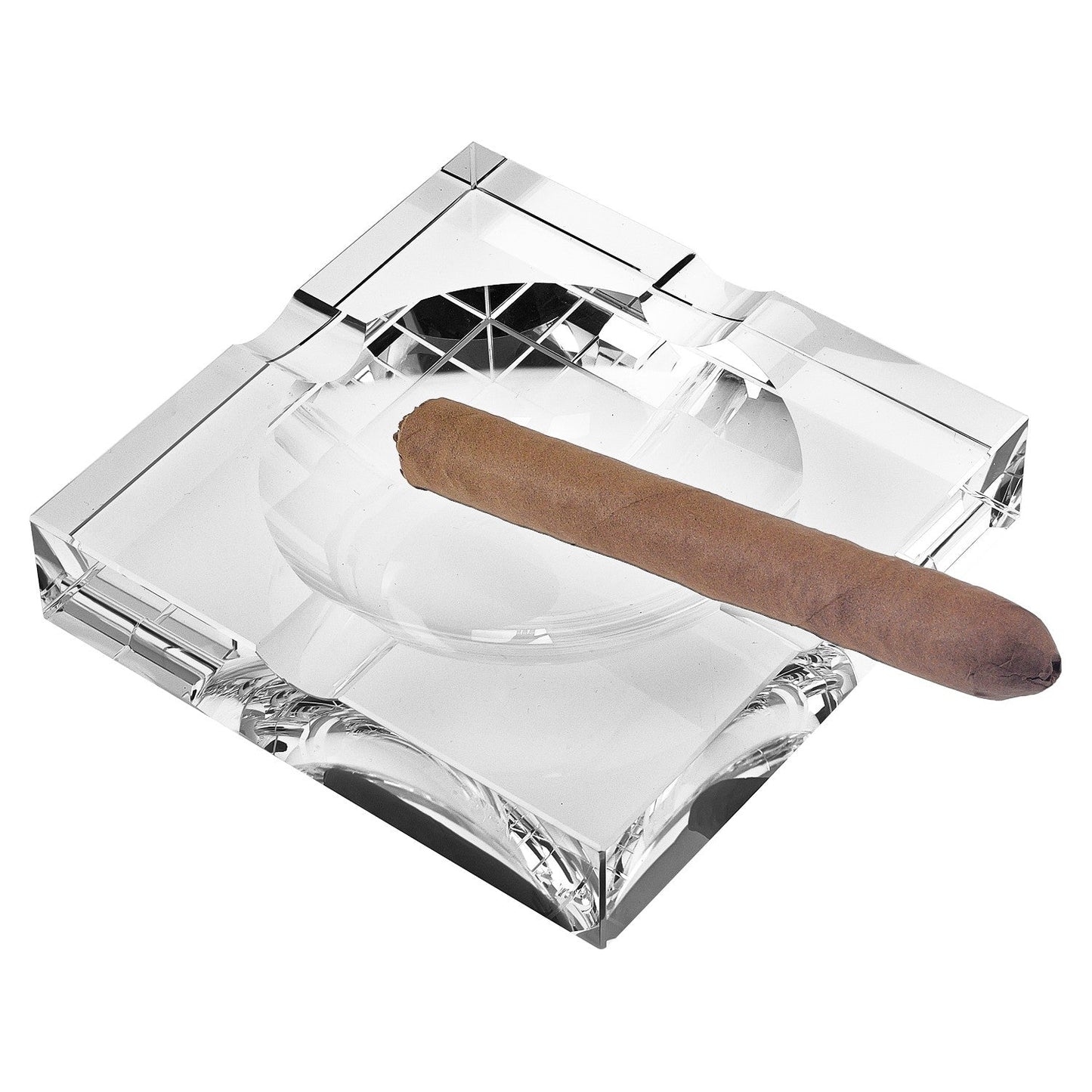7" Handcrafted Square Crystal Cigar Ashtray – Elegant, Lead-Free Optical Glass