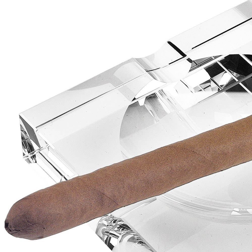 7" Handcrafted Square Crystal Cigar Ashtray – Elegant, Lead-Free Optical Glass