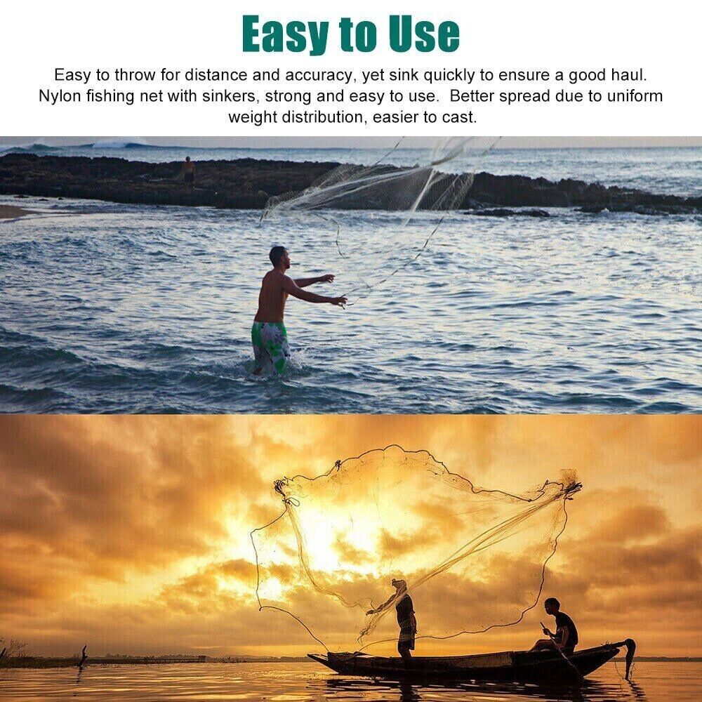 Heavy-Duty Cast Net – 6ft to 16ft Sizes | Nylon Mesh with Zinc Sinkers