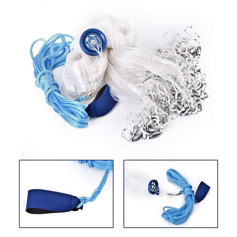 Heavy-Duty Cast Net – 6ft to 16ft Sizes | Nylon Mesh with Zinc Sinkers