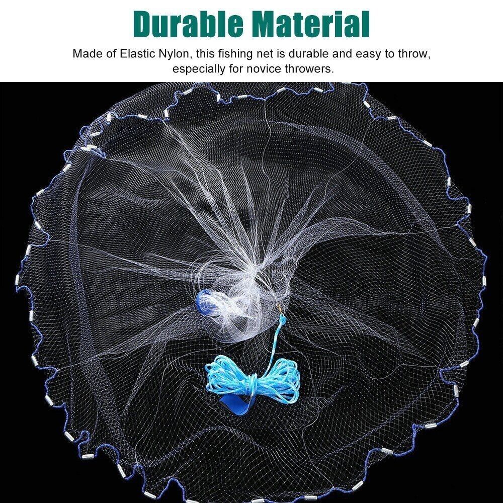 Heavy-Duty Cast Net – 6ft to 16ft Sizes | Nylon Mesh with Zinc Sinkers