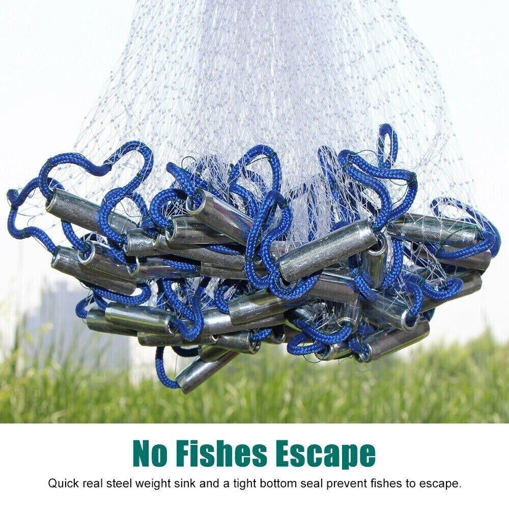 Heavy-Duty Cast Net – 6ft to 16ft Sizes | Nylon Mesh with Zinc Sinkers