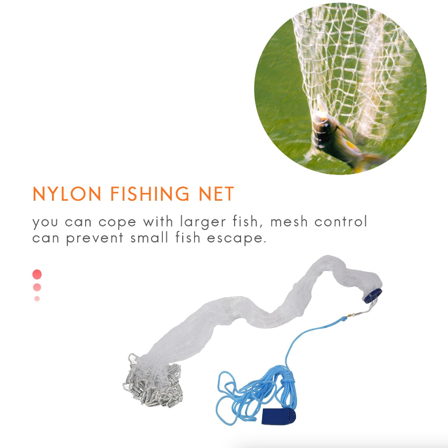 Heavy-Duty Cast Net – 6ft to 16ft Sizes | Nylon Mesh with Zinc Sinkers