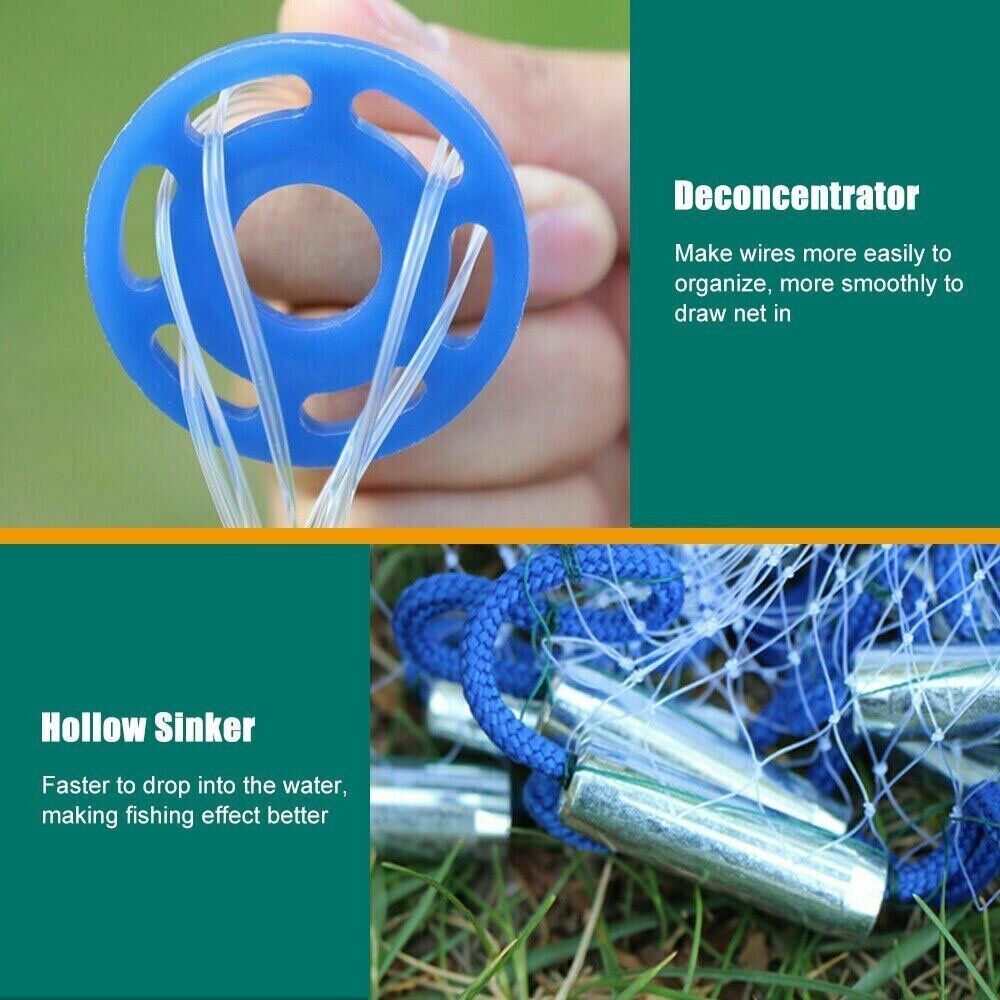 Heavy-Duty Cast Net – 6ft to 16ft Sizes | Nylon Mesh with Zinc Sinkers
