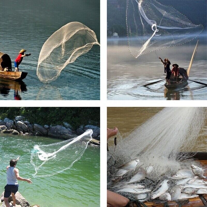 Heavy-Duty Cast Net – 6ft to 16ft Sizes | Nylon Mesh with Zinc Sinkers
