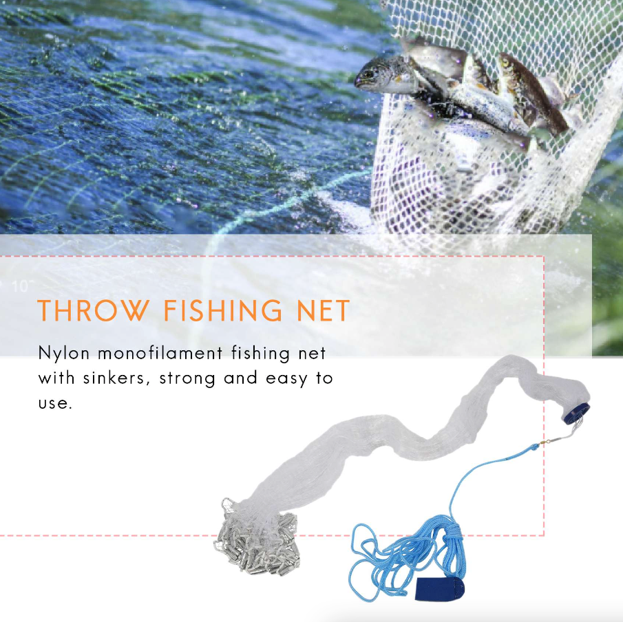 Heavy-Duty Cast Net – 6ft to 16ft Sizes | Nylon Mesh with Zinc Sinkers