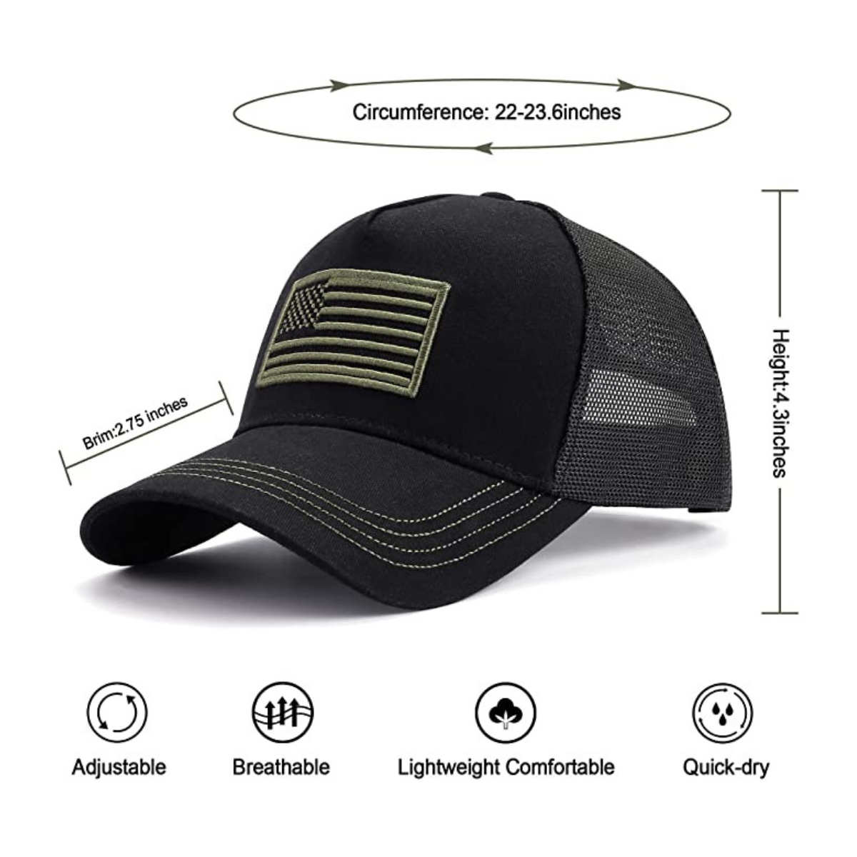 American Flag Trucker Hat – Breathable Mesh, Adjustable Snapback