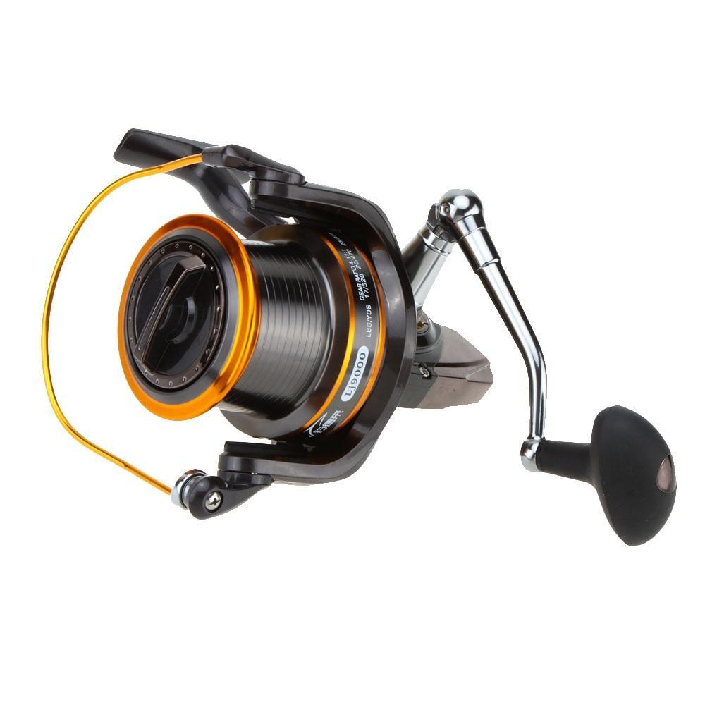 High-capacity aluminum fishing reel with 12+1 ball bearings, 4.11:1 gear ratio, foldable handle, and advanced line management—ideal for beginner to pro anglers.