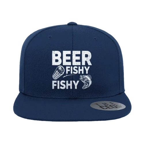 Beer Fishy Fishy Embroidered Flat Bill Cap – Snapback, Cotton Twill