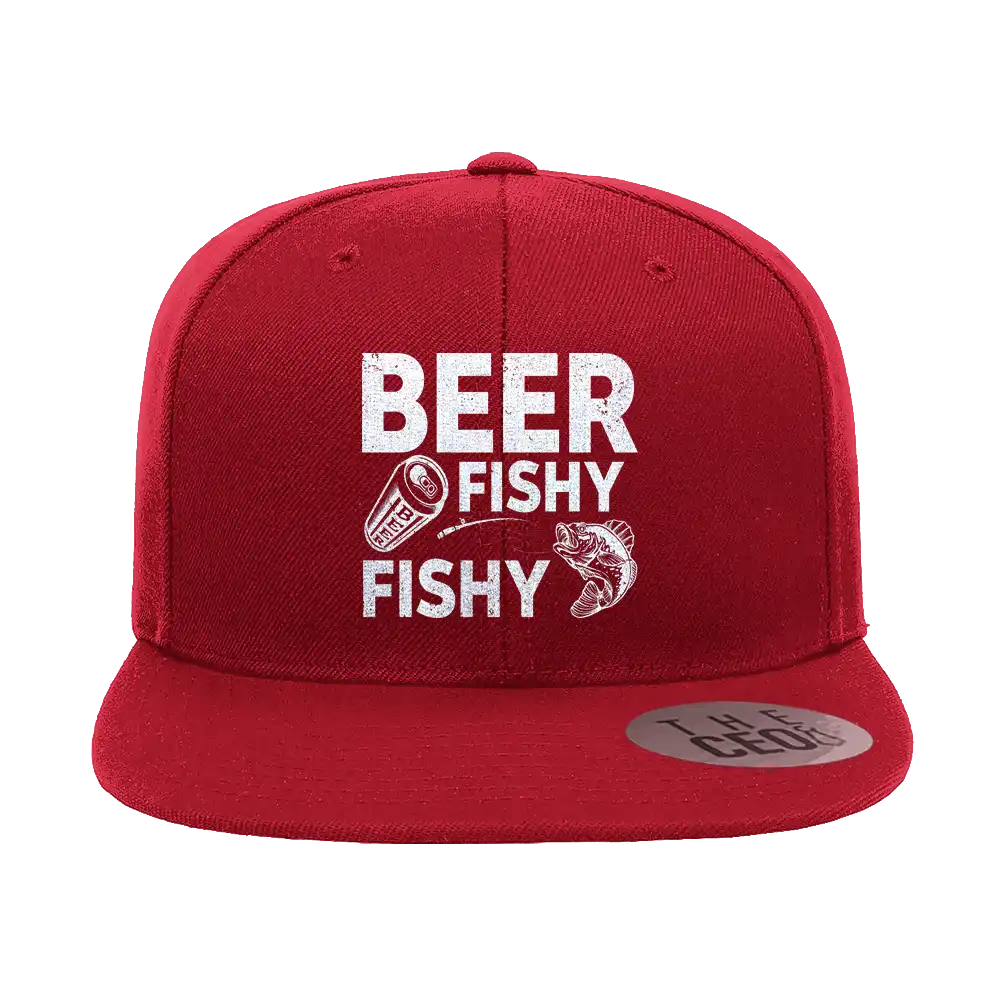 Beer Fishy Fishy Embroidered Flat Bill Cap – Snapback, Cotton Twill