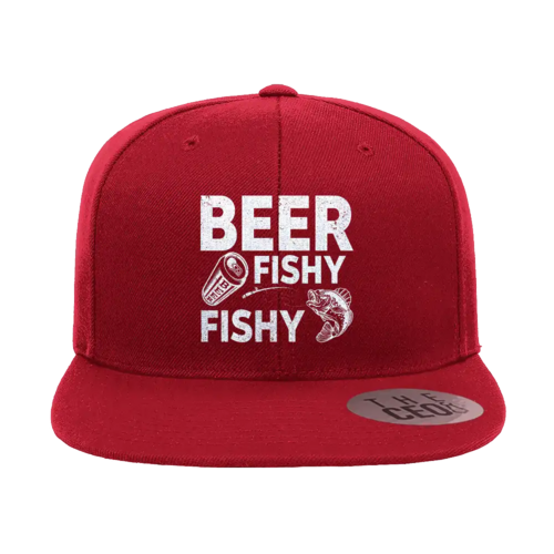 Beer Fishy Fishy Embroidered Flat Bill Cap – Snapback, Cotton Twill
