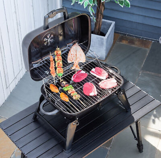 portable foldable charcoal grill for camping tailgating and outdoor cooking with large grilling surface and rust-resistant design