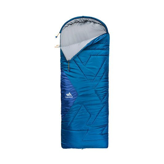Camfy 30 cold-weather sleeping bag with recycled synthetic fill and durable polyester shell; lightweight, eco-friendly design for camping, hiking, and backpacking.
