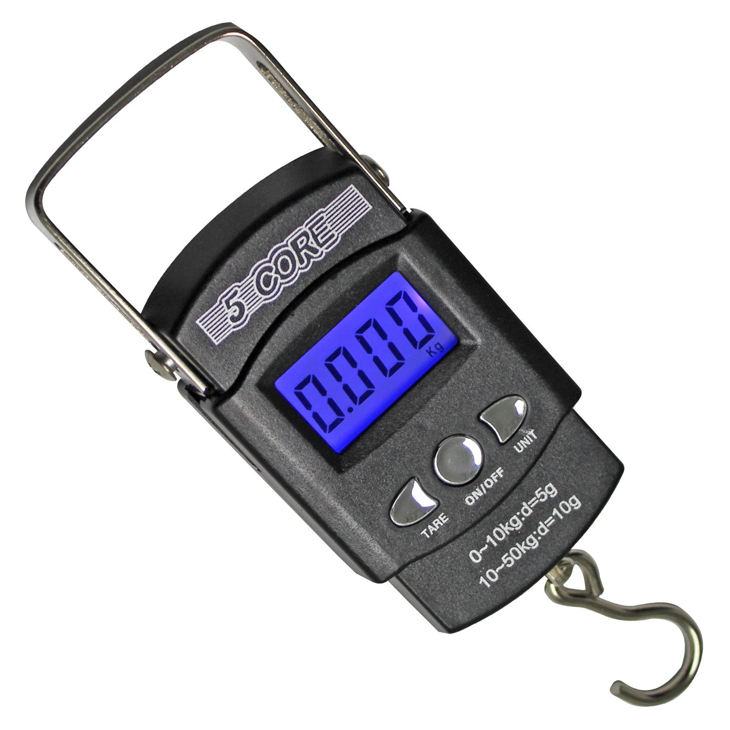 digital fishing scale with measuring tape accurate up to 110 lbs includes lcd screen stainless steel hook multi unit conversion and compact design ideal for anglers camping gear and travel use