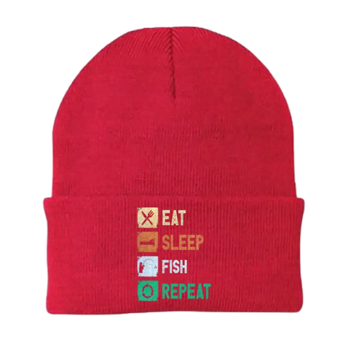 Eat Sleep Fishing Repeat Embroidered Beanie