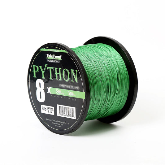 fairiland python 8x braided fishing line 300m 100 percent pe with 8 strands high strength abrasion resistant zero stretch and long casting distance ideal for saltwater and freshwater fishing