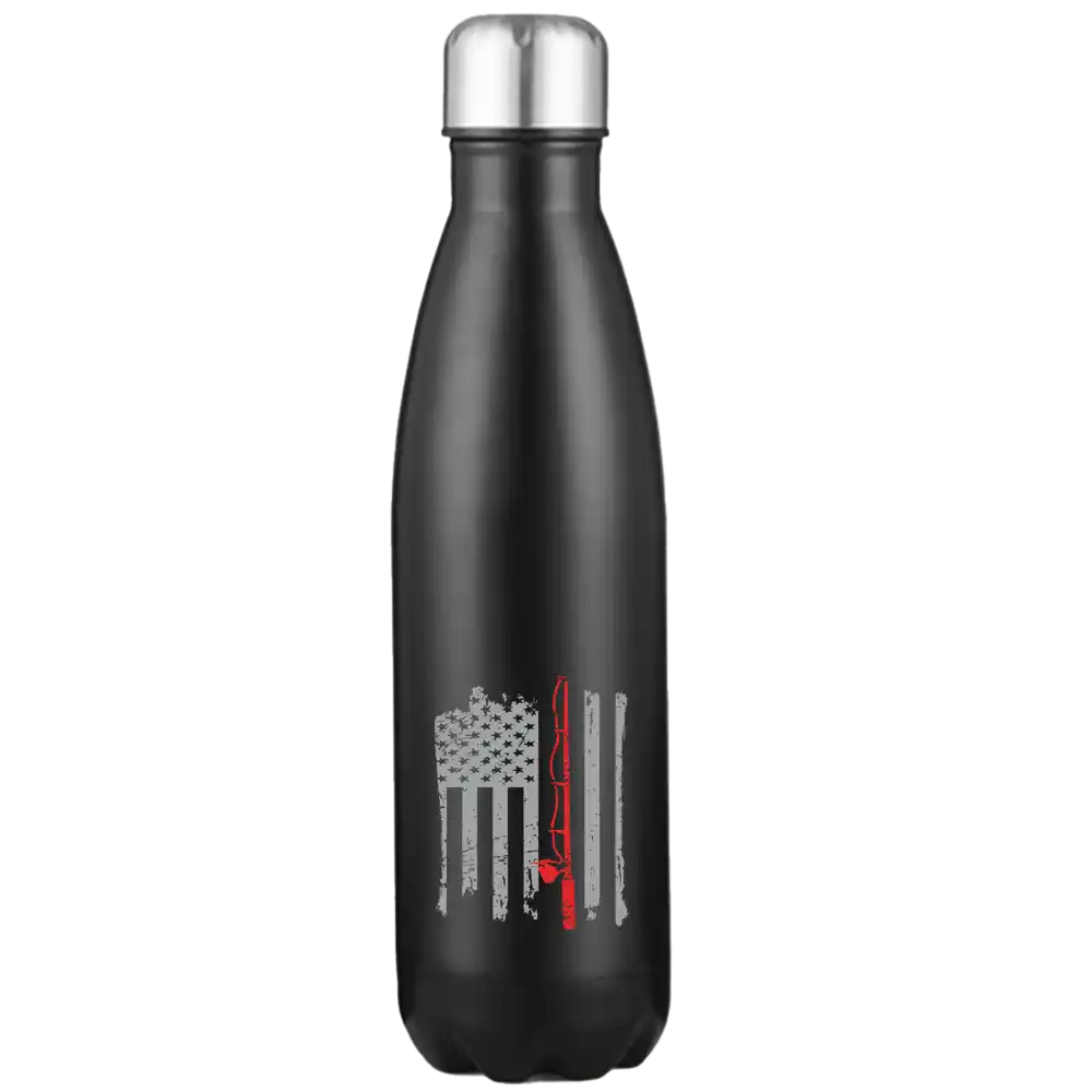 Stainless steel water bottle with patriotic fishing rod and American flag design