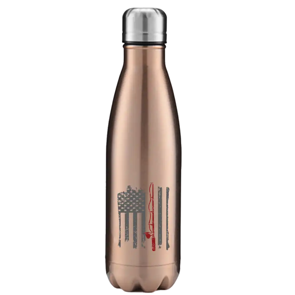 Fishing Rod American Flag 17oz Stainless Steel Water Bottle – Durable, Leakproof, &amp; Patriotic