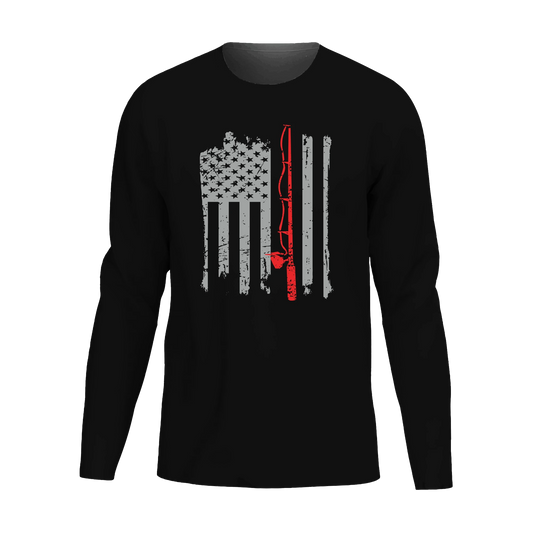 Fishing Rod American Flag Long Sleeve Shirt for Men – Patriotic Style for Anglers