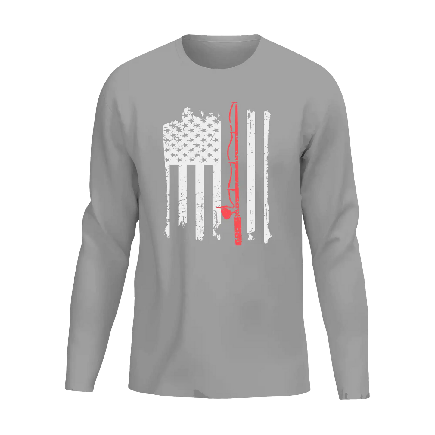 Fishing Rod American Flag Long Sleeve Shirt for Men – Patriotic Style for Anglers
